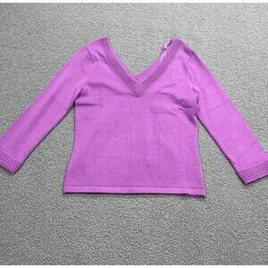 World Republic Sweater Women V-Neck Purple Top Preppy Stretchy Sz S New